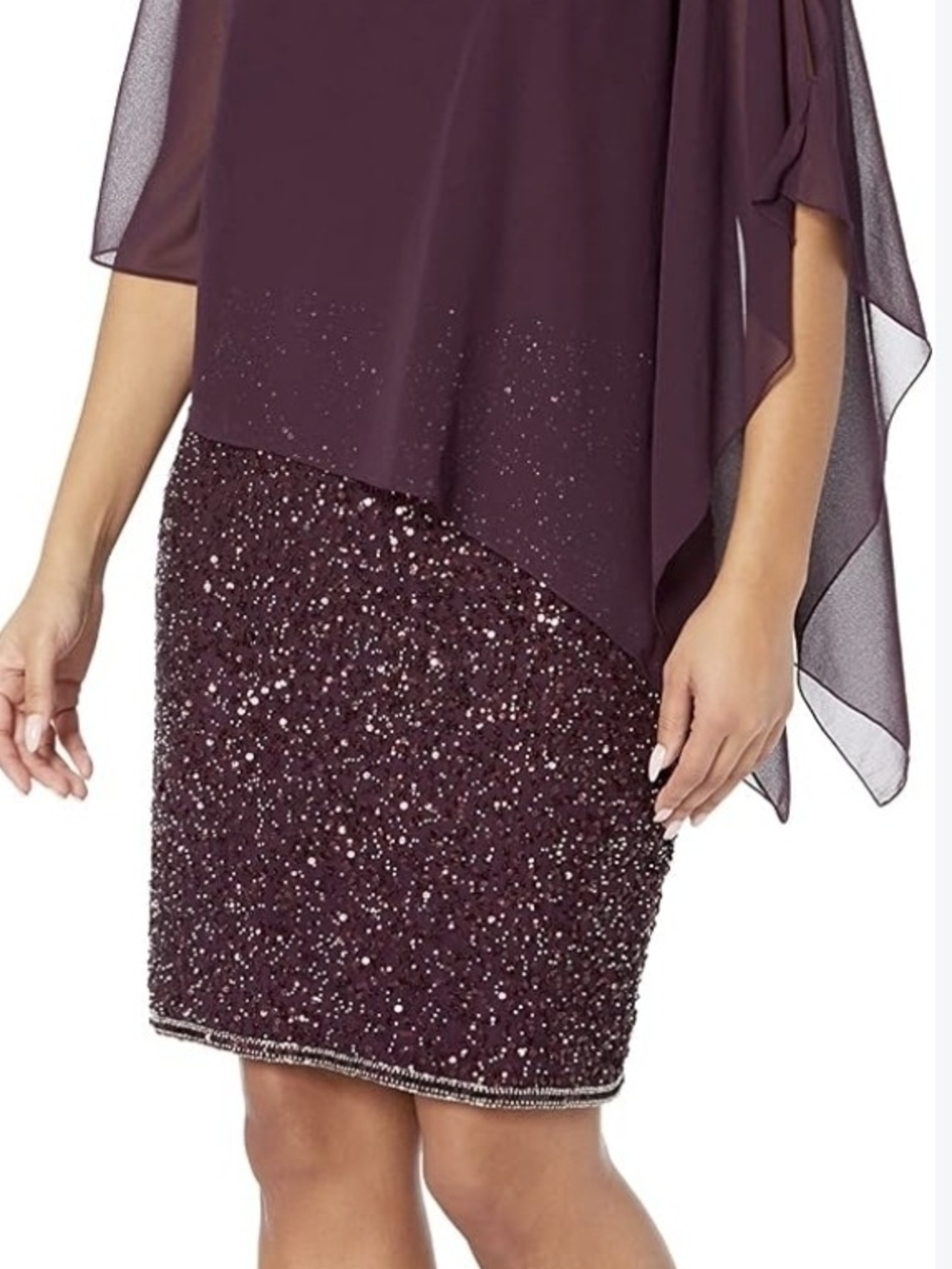 J Kara Plum Sequin Capelet Cocktail Dress